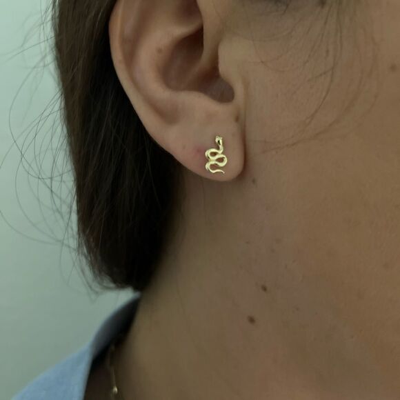 14k real gold snake earrings , stud earrings perfect gift - Picture 4 of 7